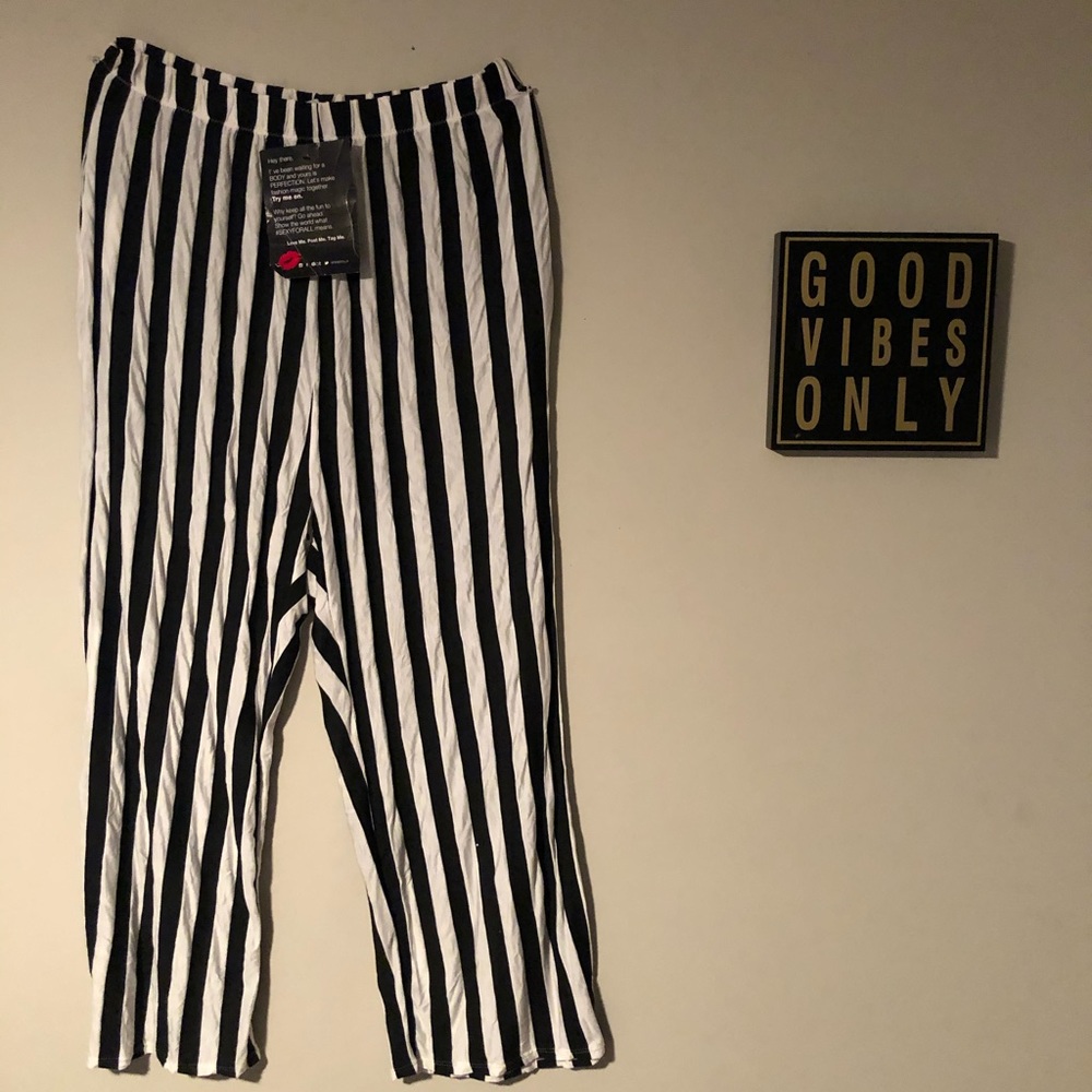 Black and white striped palazzo pants